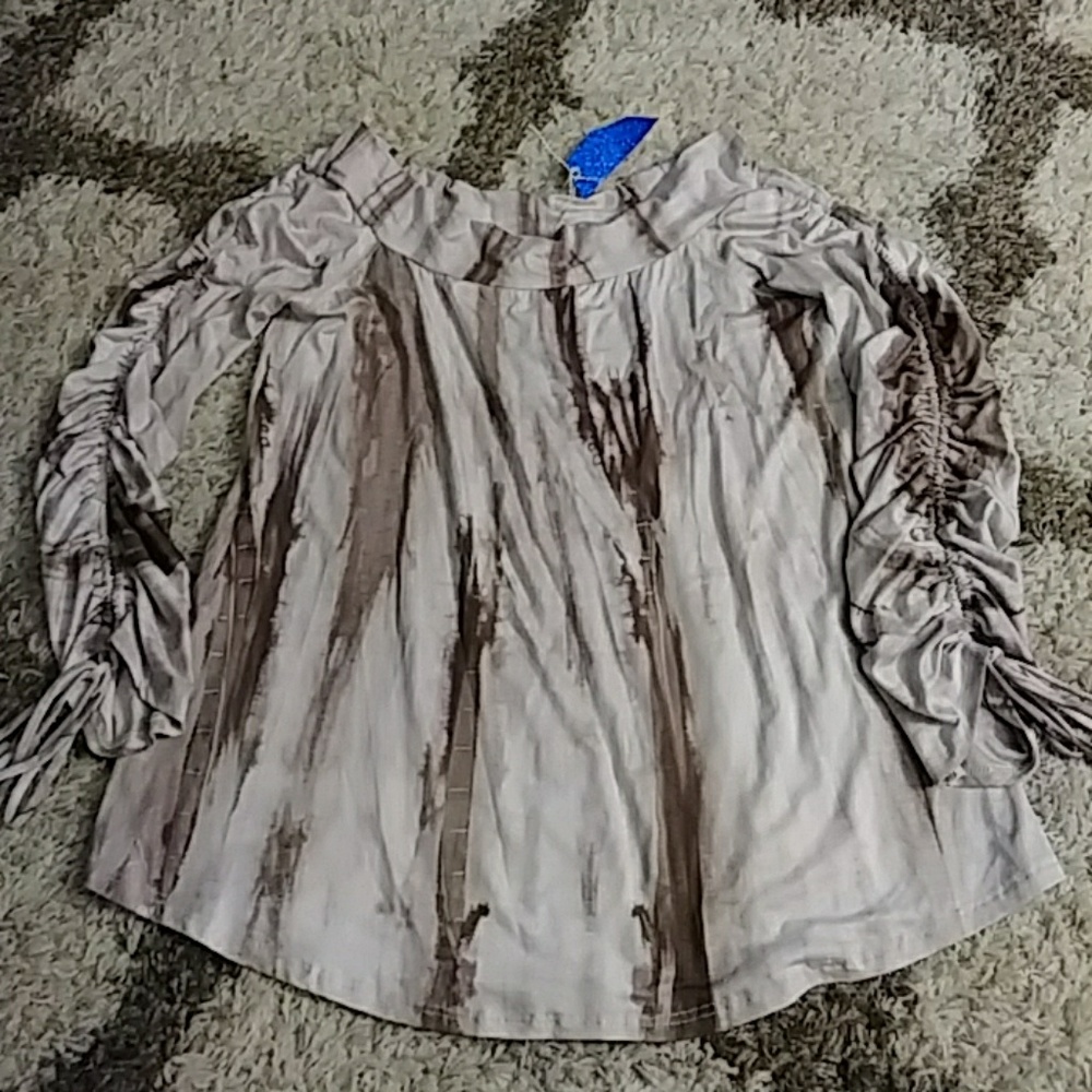 Marble drawstring sleeve off shoulder top NWT